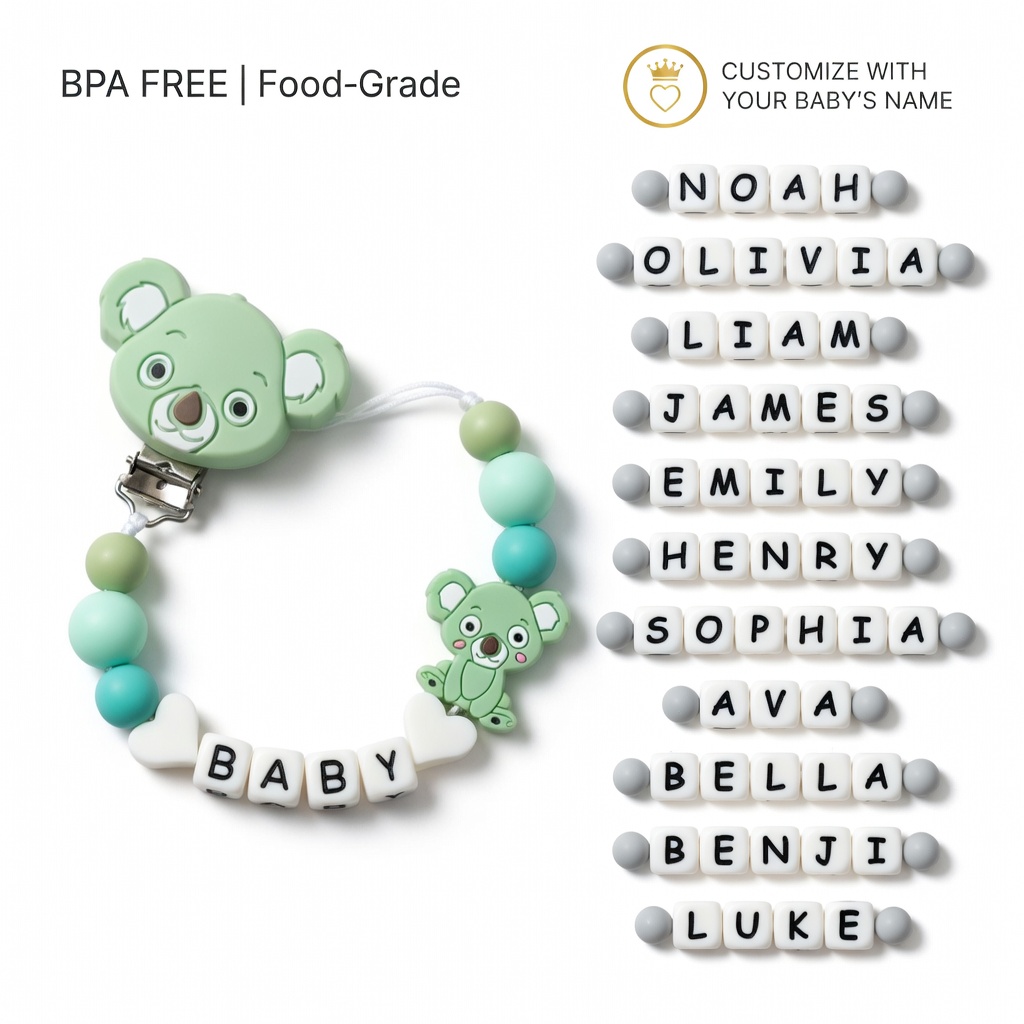 Baby Teethers - Silikon-Schnullerkette mit Personalisiertem Namen, BPA-freier Babyberuhiger,