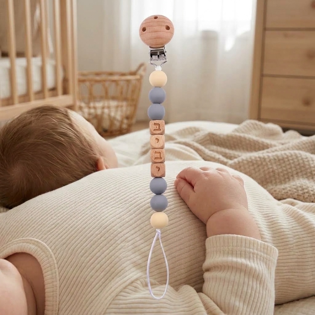 Baby Teethers - Personalisierter Schnullerclip aus Silikon mit hebräischem