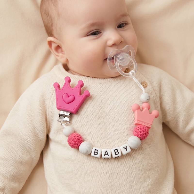 Baby Teethers - Personalisierter Baby-Schnullerclip mit individuellem Namen, Silikon-Beißringhalter,